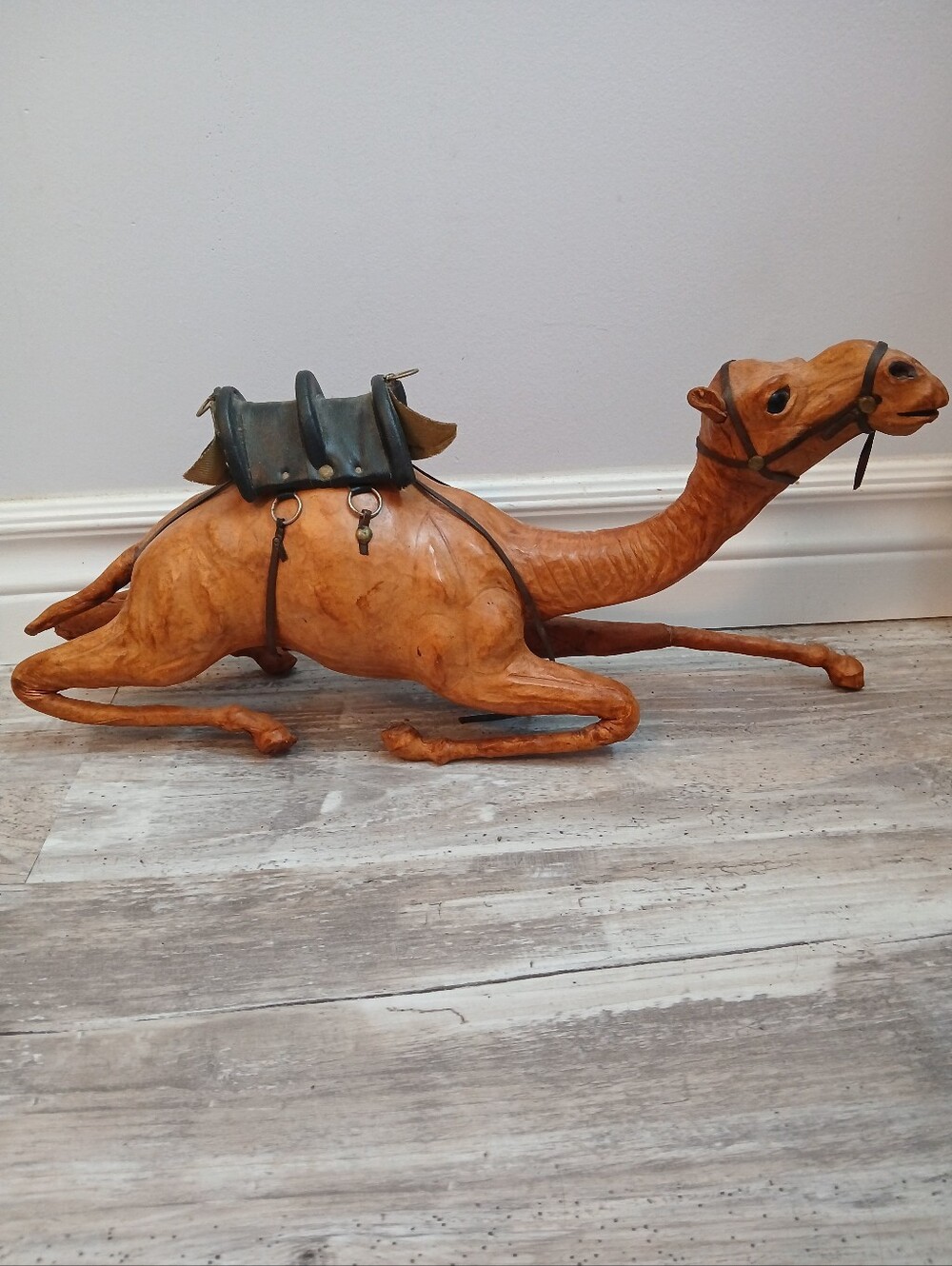 Mid-Century Moroccan Style Leather Camel Sculpture - Rustic Decor Piece